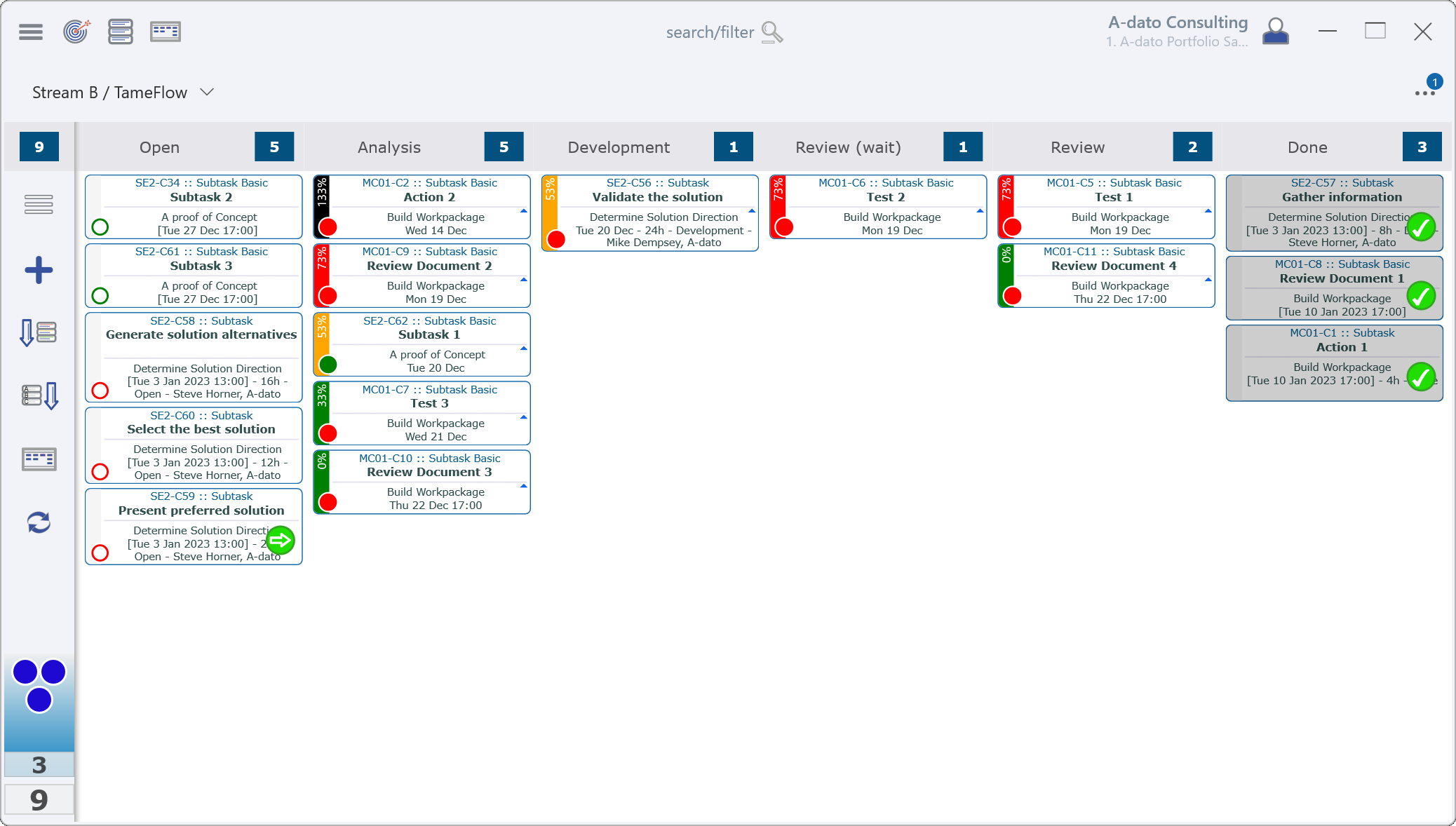 Kanban board in LYNX TameFlow
